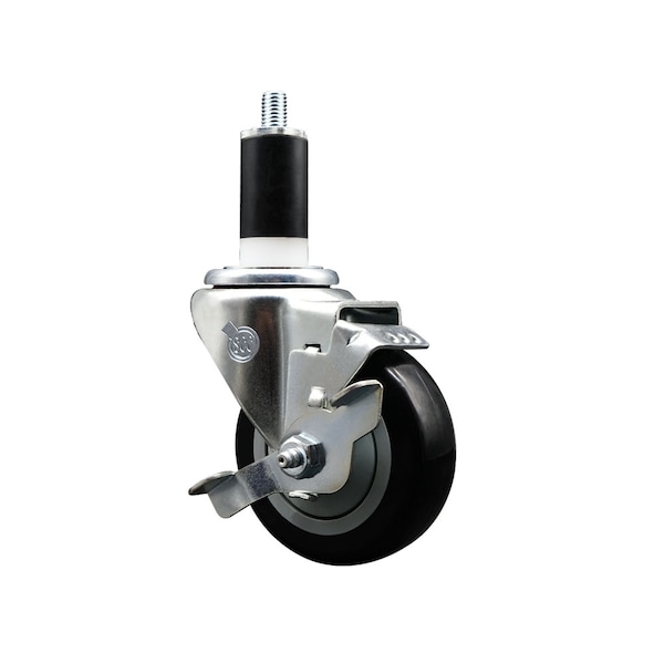 Service Caster 3.5'' SS Black Poly Swivel 1-3/8'' Expanding Stem Caster with Brake SCC-SSEX20S3514-PPUB-BLK-TLB-138 - main